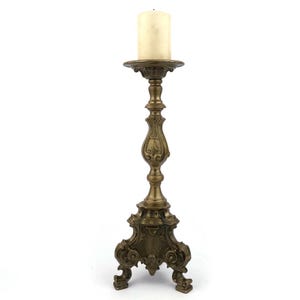 Vintage Altar Candlestick, Brass Baroque Candlestick Stand, Ornate Church Style Candle Holder, Living Room Decor, Embossed Cast Brass