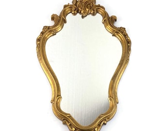 アンティーク鏡＊石膏＊ゴールド 石膏装飾が施されたヴィンテージミラー、石膏装飾が施された
