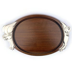 Vintage Wooden Meat Cutting Board, Pig Head Handle Details, French Serving Board, Oval Butcher Board, Rustic Kitchen Decor