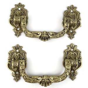 Antique French Drawer Pulls, L. Pinet France 19th Century, Embossed Brass Ornate, Victorian Rococo House Decoration, Furniture Restoration