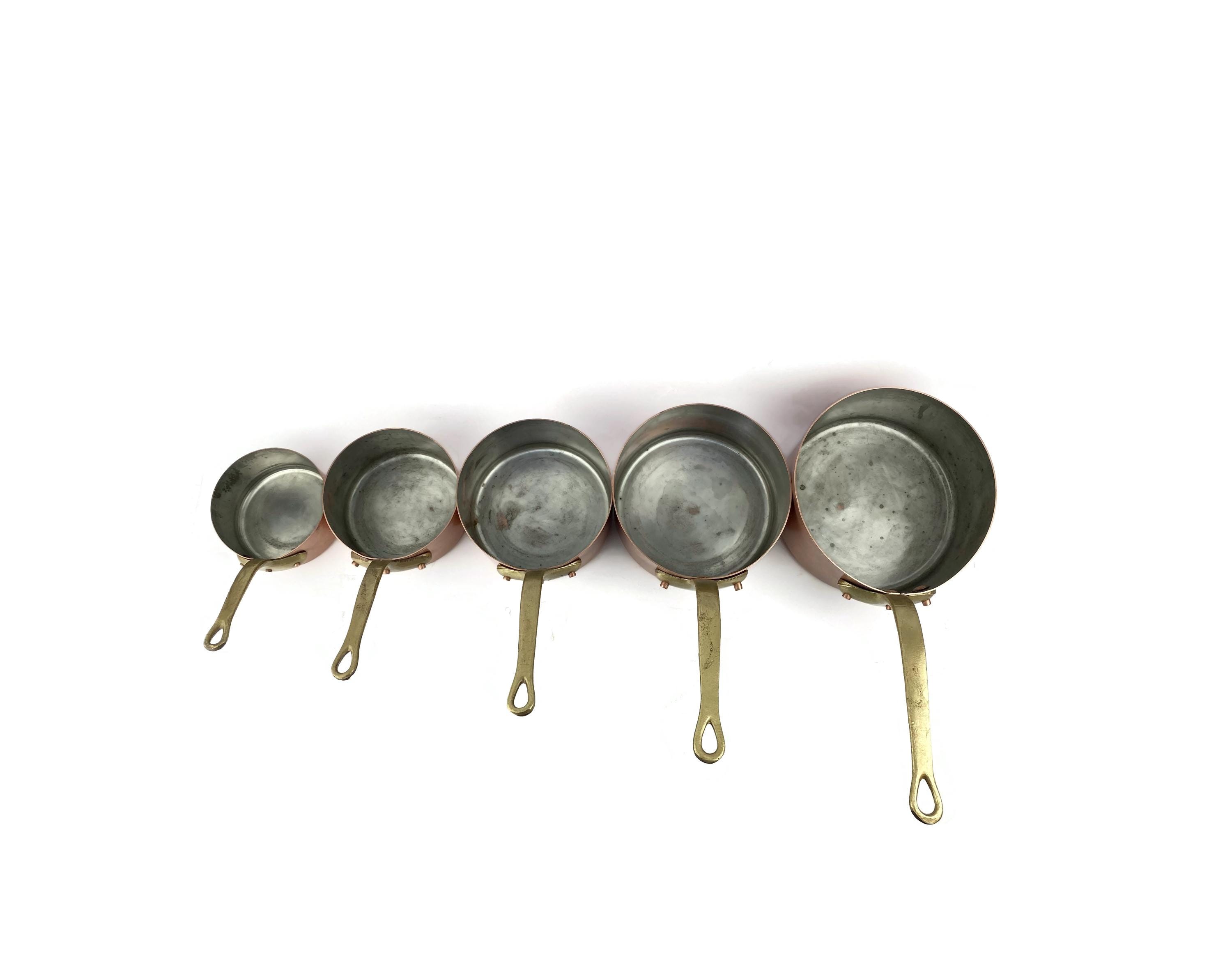 Lot De 5 Petites Casseroles En Cuivre – Poignées Laiton – Diamètres 6 à 11 Cm