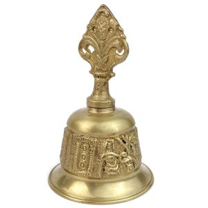 French Brass Bell, Hand Bell With Fleur De Lis Handle, Antique Table Bell, Unique Call Bell, 5.11 Inch Bell, Office Desk Decor, Small Gift