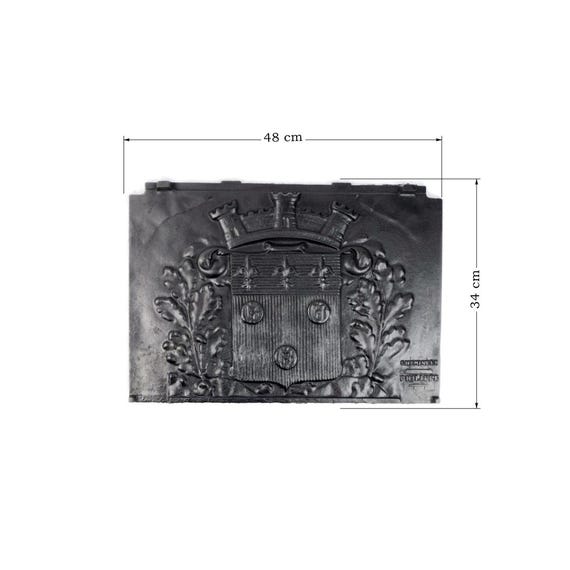 Plaque De Cheminée XIXe Siècle - Fonte, Décor Blason Et Fleurs De Lys