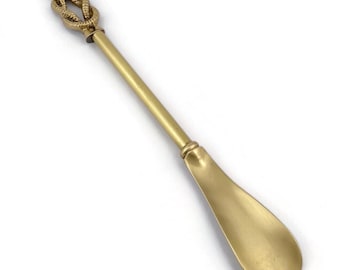 Vintage Brass Shoe Horn, French Cast Brass Shoehorn, Rope Knot Handle, Mudroom Decor, Vintage Entryway France, Shoe Shop Accessory