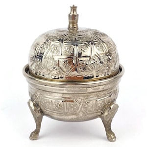 Vintage French Sugar Bowl, Marque Depose Brass Dish, Silver Tone Covered Bowl On Feet, Ornate Footed Container, Jewelry Box, Small Gift