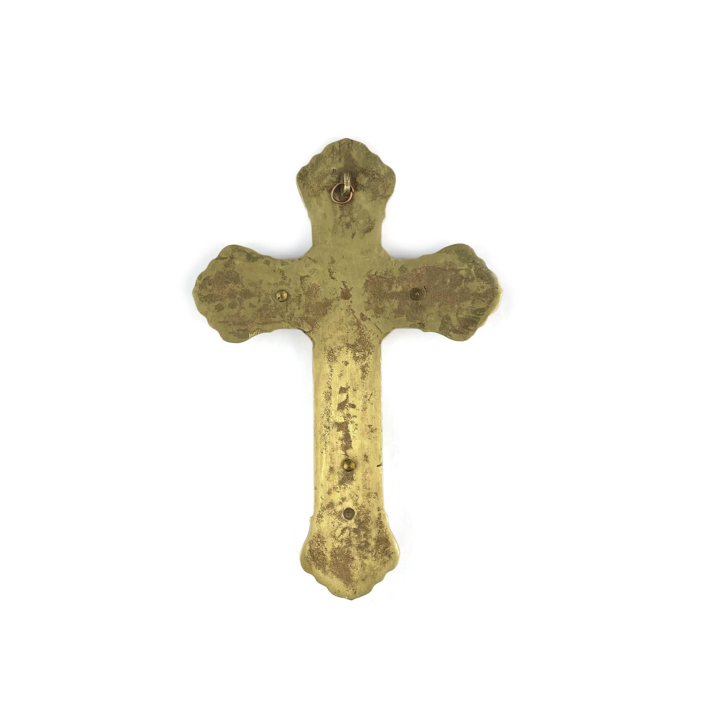 French Wall Hanging Jesus Crucifix, Embossed Cast Brass Ornate