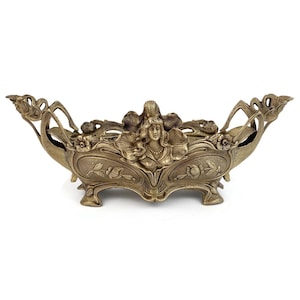 French Brass Jardinière, Art Nouveau Jardinière, Vintage Planter Stand, Ornate Cast Brass Pot Holder, 1930&#39;s France, Antique Home Decoration