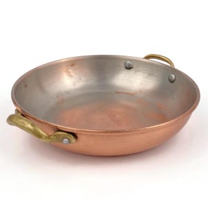French Tin Lined Copper Cooking Pan, Vintage Kitchen Decor, Small Saucepan With Brass Handles, Tinned Frying Pan, Cooking Utensils France