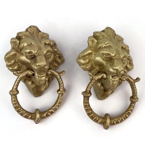 French Brass Lion Head Drawer Pulls, Pair Cast Brass Cabinet Handles, Ornamental Furniture Hardware, Decorative Lion Knobs, Home Improvement