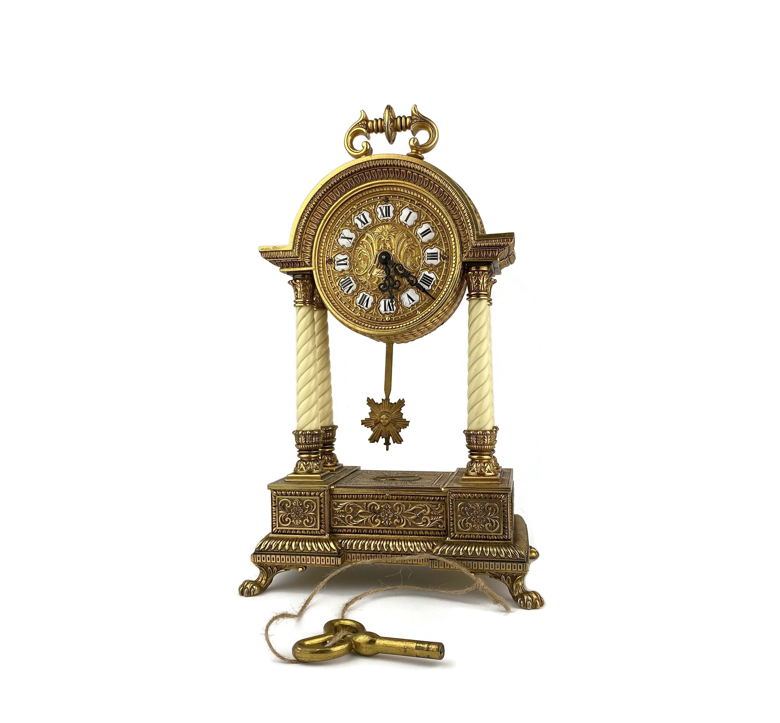Vintage Schmid Pillar Mantel Clock, Circa 1960's Fabrik SSS Marke German 8 Day Pendulum Movement, Column Table Clock, Antique Design Decor