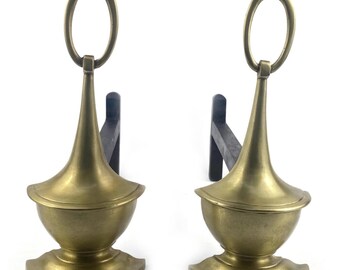 Antique French Andirons Pair, Neoclassical Bronze Chenet, Minimalist Fireplace Supports, Vintage Hearth Iron Firedogs