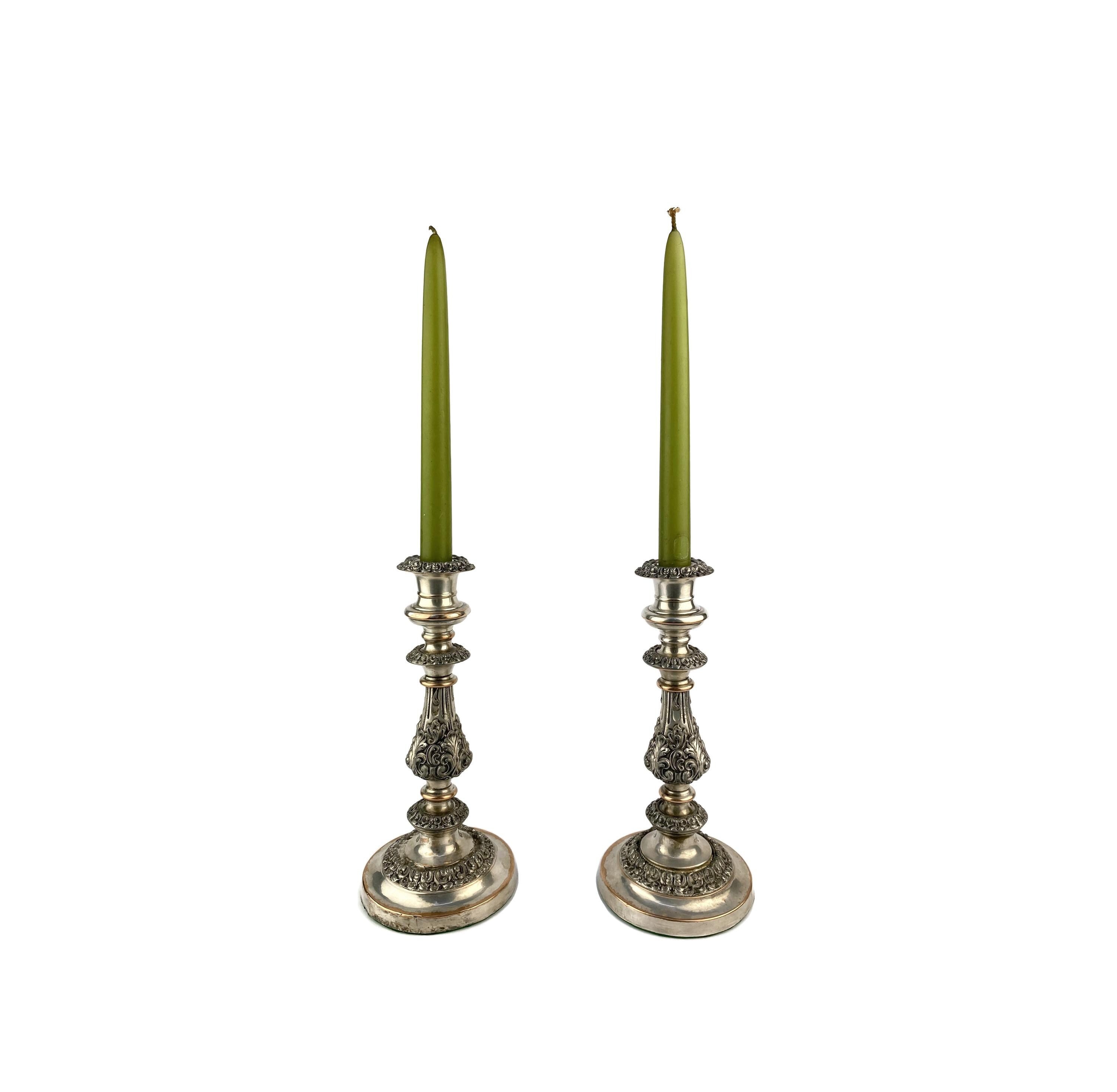 19世紀シェフィールドシルバーメッキキャンドルホルダーセット、1800