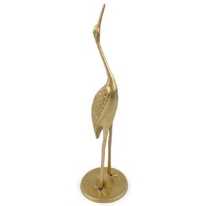 Vintage Brass Crane Statue, Heron Bird Figurine, Textured Brass Bird On Round Base, Tall Bird Sculpture, Mid Century Bird Home Decor Gift