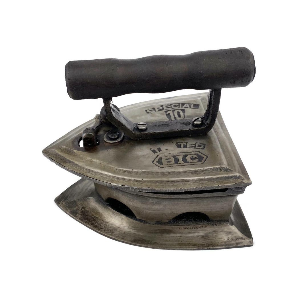 Coal Iron With Wooden Handle, 20th Century Clothes Iron, Metal Box - Main Image