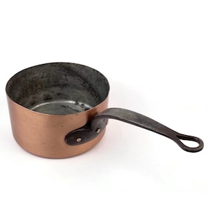 French Copper Pan With Iron Handle, Vintage Kitchen Cooking Pan, Large Saucepan, Antique Frying Pan, Copper Cooking Utensils, Wall Decor