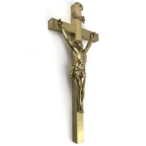 Large Brass Wall Crucifix, Rare Christian Cross With Christ Figure, Religious Wall Decor, Catholic Church Altar Cross, Vintage French Cross