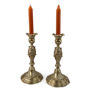 French Candle Holder Pair, Ornate Candlestick Holders France, Antique Cast Brass Ornate, Table Candle Stands Set Of 2, Living Room Decor,