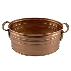 Jardineira vintage francesa em cobre, com alças de latão fundido, tigela decorativa rústica em cobre, decoração antiga para cozinha francesa.