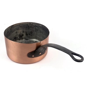French Copper Pan With Iron Handle, Vintage Kitchen Cooking Pan, Large Saucepan, Antique Frying Pan, Copper Cooking Utensils, Wall Decor