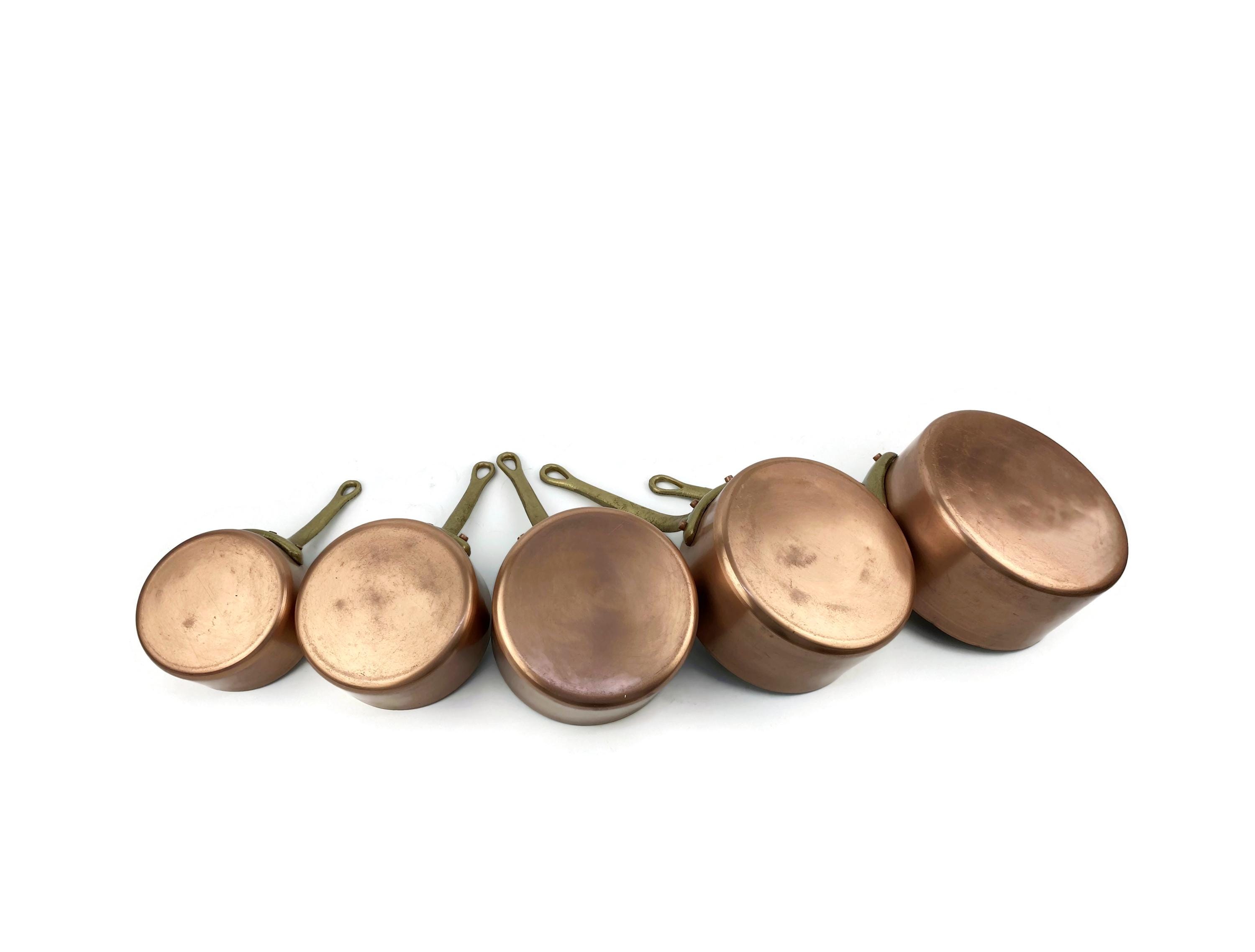 Lot De 5 Petites Casseroles En Cuivre – Poignées Laiton – Diamètres 6 à 11 Cm