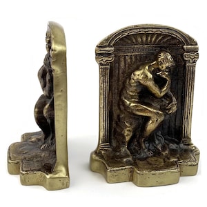 Bronze Bookends The Thinker By Rodin, Solid Bronze Book Holder, Bookshelf Organization, French Library Decor, Book Storage Stands, Gift Idea