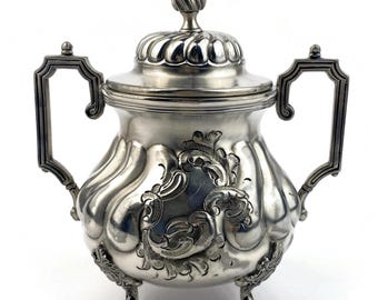 Antique French Silver Plated Sugar Bowl, Armand Frenais Parisien Metal, Rococo Style Covered Dish, Ornate Serving Piece, Rare Table Decor