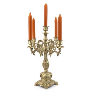 Large French Candle Holder For 5 Candles, Vintage Candelabra, Brass Candlesticks Holder, Embossed Brass Ornate, 5 Branch Candle Stand