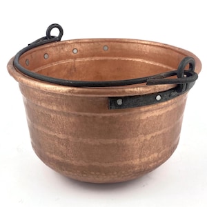 Antique French Copper Cauldron, Hand Hammered Pot, Fireplace Decor, Small Copper Planter With Iron Handle, Vintage Fire Pit Accessories