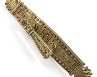 Vintage Brass Door Handle Set, Embossed Floral Backplate Design, Aga 4729 Marked Hardware, Ornate Lever Handles, Bathroom Lock Set
