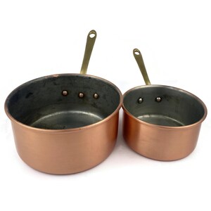 Vintage Copper Saucepan Set, Portuguese Copper Pots With Brass Handles, Tin Lined Cookware Set, Kitchen Decor Gift, Rustic Kitchenware