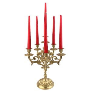 Large French Candle Holder For 6 Candles, Vintage Candelabra, Brass Candlesticks Holder, Embossed Brass Ornate, 6 Branch Candle Stand