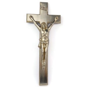 Large Vintage Italian Crucifix, Wall Mounted Brass Cross, Jesus Christ INRI, 20th Century Catholic Religious Gift, Christian Home Decor