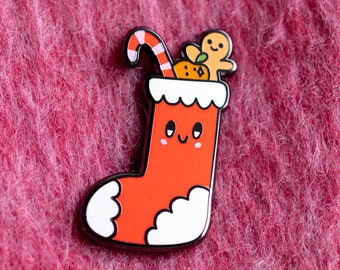 Happy Christmas Stocking Pin Badge | Christmas Pin | Festive Pin | Christmas Jewellery | Gingerbread Man Pin | Chistmas Gift