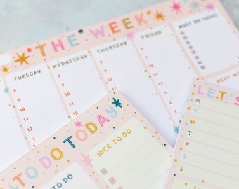 Colourful Stars Planner Pad Set | Weekly Planner | Meal Planner | To Do List | Family Planner | Motivation | Organisation | Desk Planner