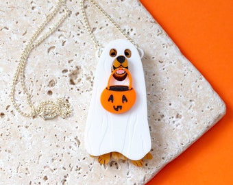 Golden Retriever Ghost Costume Necklace - halloween necklace - halloween jewellery - dog necklace - laser cut - dog ghost necklace - kawaii
