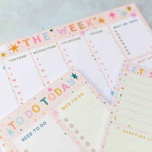 Colourful Stars Planner Pad Set | Weekly Planner | Meal Planner | To Do List | Family Planner | Motivation | Organisation | Desk Planner