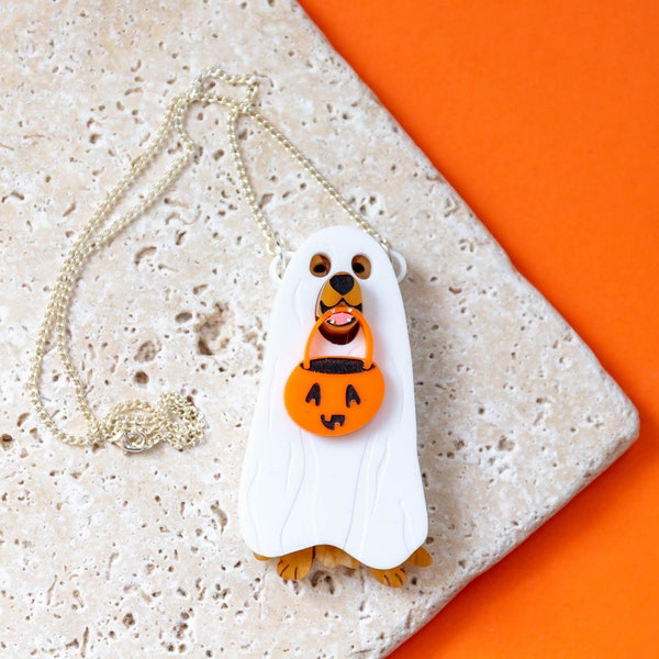 Golden Retriever Ghost Costume Collier - collier d’Halloween - bijoux halloween - collier de chien - coupe laser - collier fantôme chien - kawaii