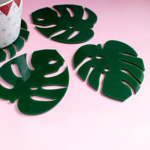 Monstera Coasters set of four Leaf Coasters Monstera Homeware Monstera Gift Cheese Plant Coasters Plant lady gift Plant Gift image 3