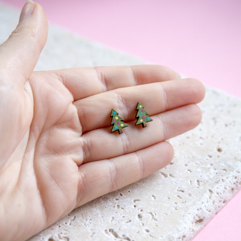 Christmas Tree Earrings Christmas Tree Studs Christmas Tree Jewellery Xmas Earrings Christmas Earrings Christmas Tree Studs image 1