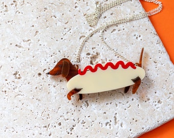 Dachshund Hot Dog Costume Necklace - halloween necklace - halloween jewellery - dachshund necklace - laser cut - sausage dog - weiner dog