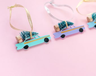 Mid Century Vintage Pastel Car Christmas Decorations inspired by Palm Springs