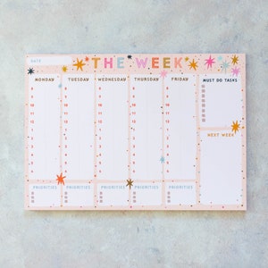 A4 Weekly Planner Colourful Stars Design WFH Planner To Do List Family Planner Motivation Organisation Desk Planner Daily Plan image 1