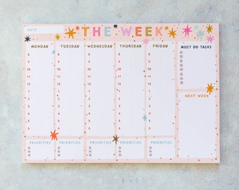 A4 Weekly Planner Colourful Stars Design | WFH Planner | To Do List | Family Planner | Motivation | Organisation | Desk Planner | Daily Plan