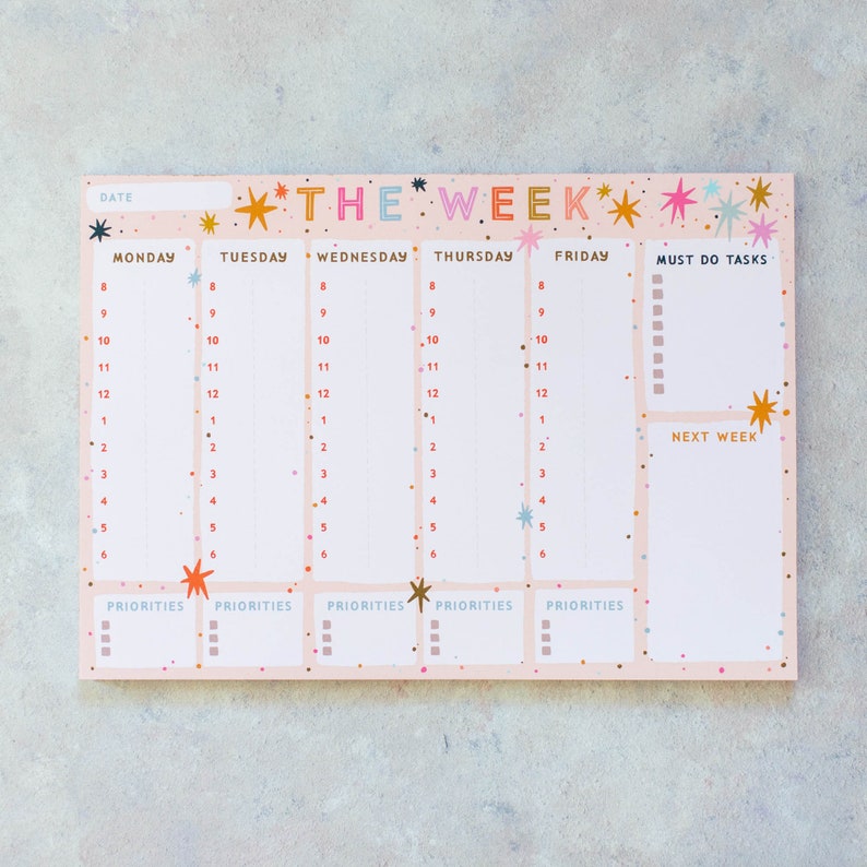 A4 Weekly Planner Colourful Stars Design WFH Planner To Do List Family Planner Motivation Organisation Desk Planner Daily Plan image 1