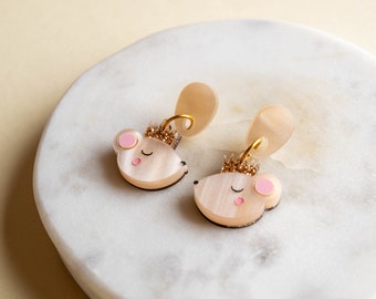 Mouse King Christmas Earrings: Hand-Painted Acrylic Nutcracker Drop Earrings