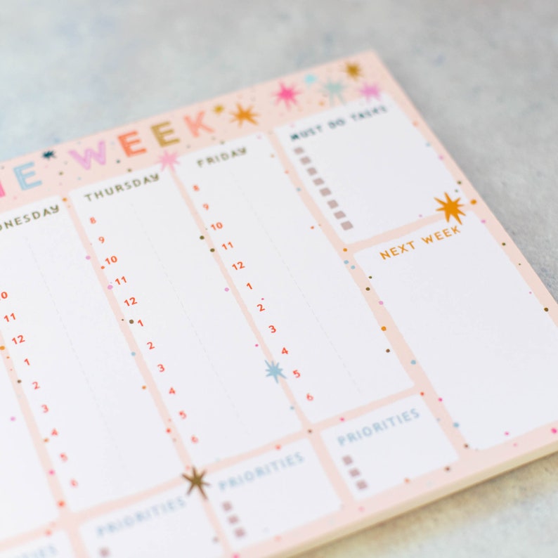 A4 Weekly Planner Colourful Stars Design WFH Planner To Do List Family Planner Motivation Organisation Desk Planner Daily Plan image 5