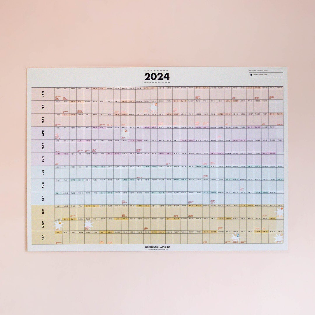 2024 Colourful Wall Planner Landscape 2024 Monthly Planner 2024 Family
