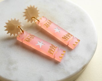 Christmas Cracker Earrings - Pearl Earrings - Christmas Jewellery - Fun Christmas Earrings - Kitsch Gift - Christmas Earrings