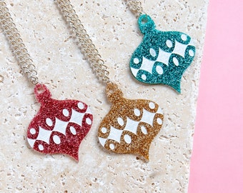 Glitter Bauble Necklace: Kitsch Christmas Jewelry