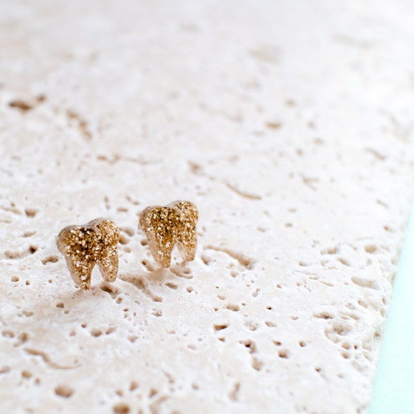 Gold Tooth Earrings - Tooth Studs - Tooth Jewellery - Dentist Earrings - Dentist Gift - Quirky Earrings - Quirky Studs